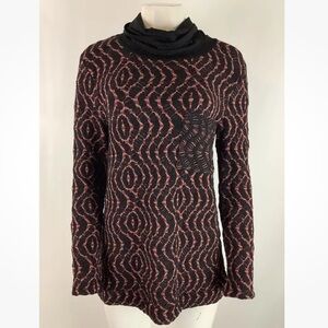 NWT Kozan Sz S Taran Textured Tunic Top Red Black Polyester Spandex Pullover